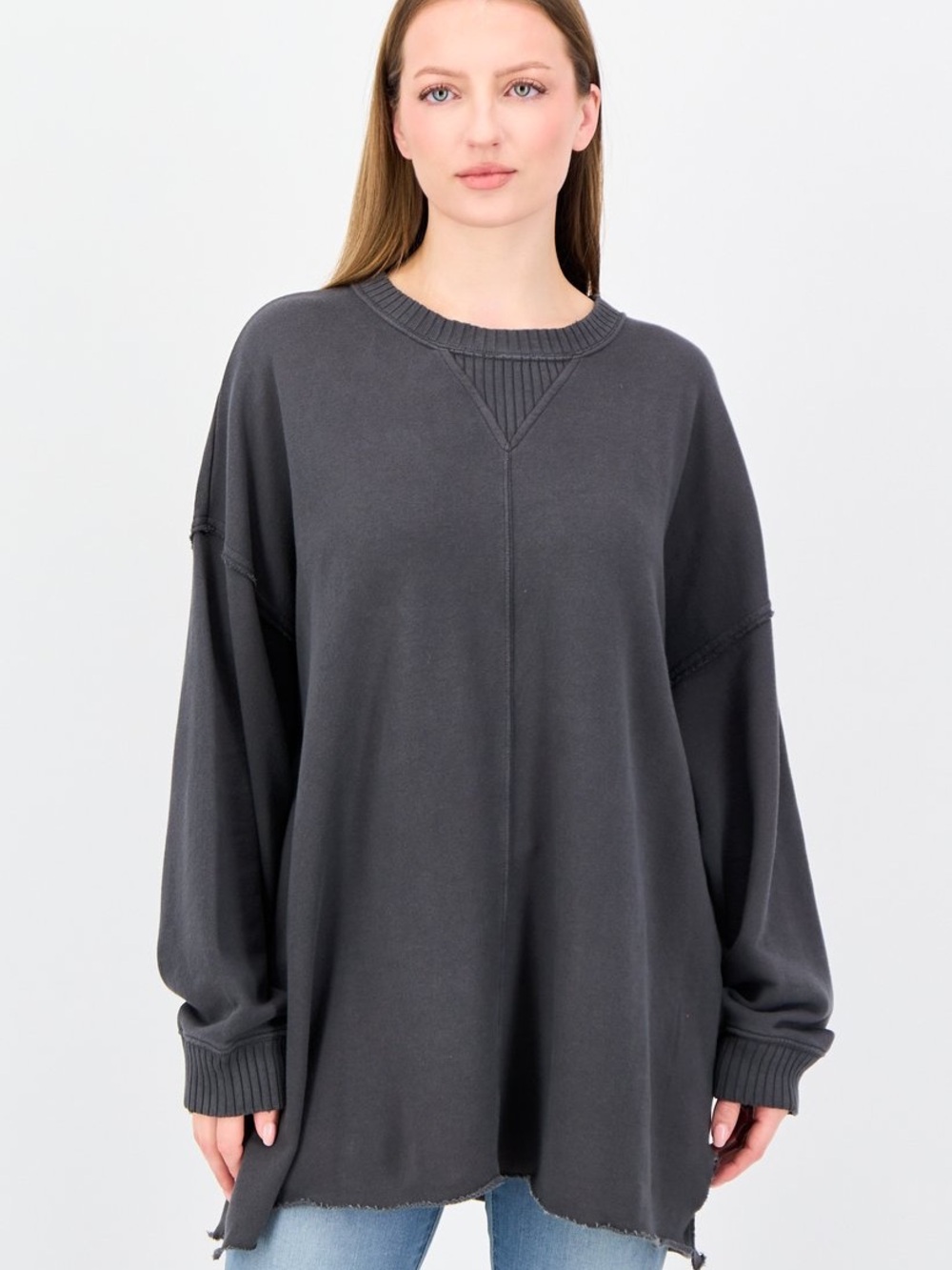 Aerie Down to Earth Crew Sweatshirt Washed Blue XL